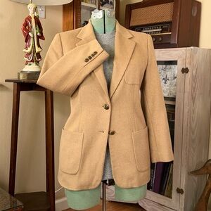 Vintage Talbots 100% Camel Hair Blazer Tan Longline Minimalist Crest Buttons